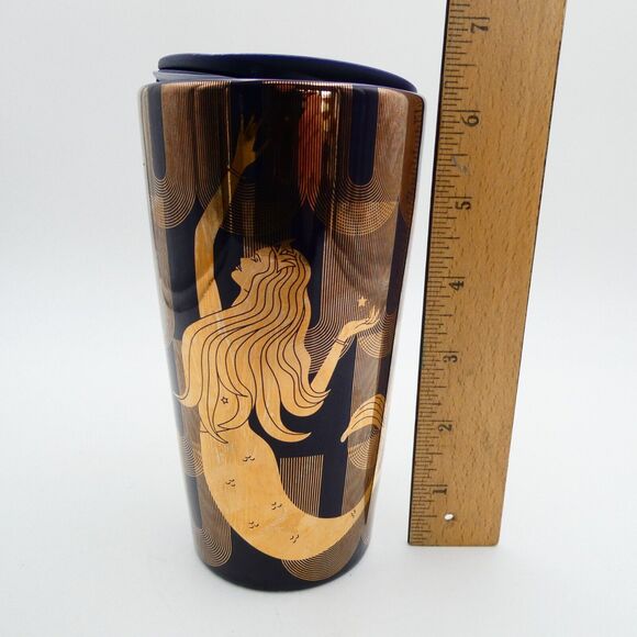 Starbucks Ceramic Travel Tumbler Mug Purple Gold Siren Mermaid 12 oz Swivel Lid - Picture 9 of 9